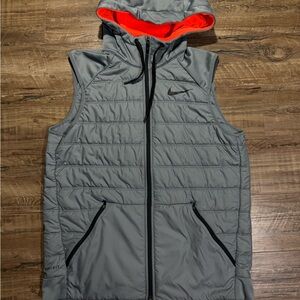 Nike Men's Gray and Orange Hooded Puffer Vest